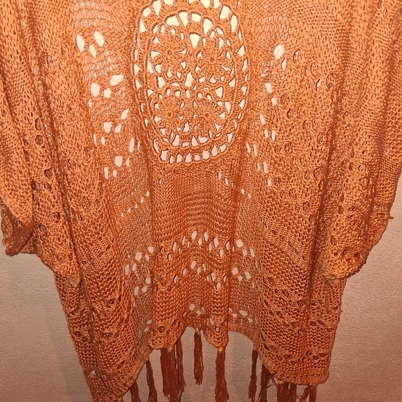 L Love Crochet Rust Colored Kimono Boho Oversized Festival M - Picture 4 of 6